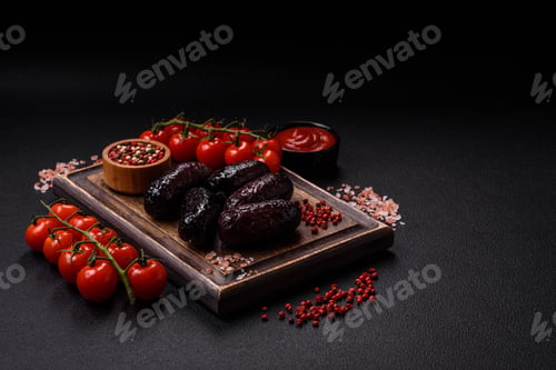 Preview: Delicious black blood sausage or black pudding with spices and herbs