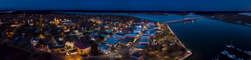 Preview: Aerial night panorama of small American town of Beaufort, South