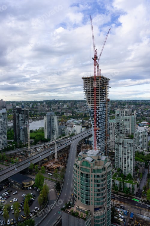 Preview: Aerial view of a new construction site in Downtown Vancouver