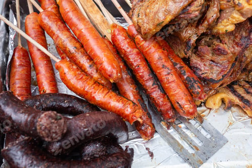 Preview: Colombian barbecue, typical food of Colombia, close-up image