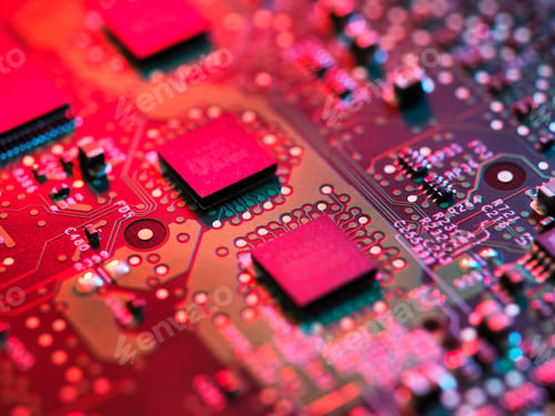 Preview: Close up detail of pink computer circuit board