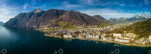 Preview: Panoramic drone view of Brunnen and Ingenbohl, Switzerland