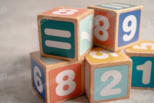 Preview: Math number colorful on white background, education study mathematics learning teach concept.