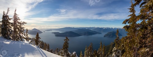 Preview: Panoramic Canadian Landscape view during a colorful winter evening