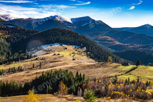 Preview: Beautiful forests covering the Carpathian mountains and a small village