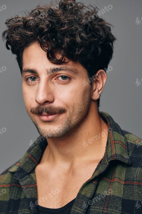 Preview: Trendy man handsome model modern fashion portrait shirt young copyspace hispanic hipster face smile