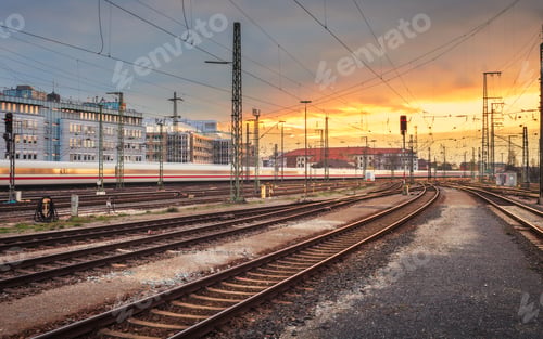 Preview: Industrial landscape. Railway Station in Nuremberg, Germany. Rai