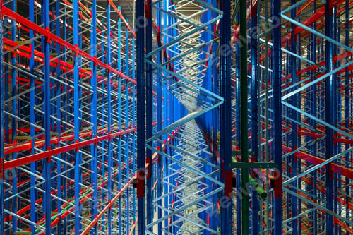 Preview: Commercial huge empty distribution warehouse with high racking