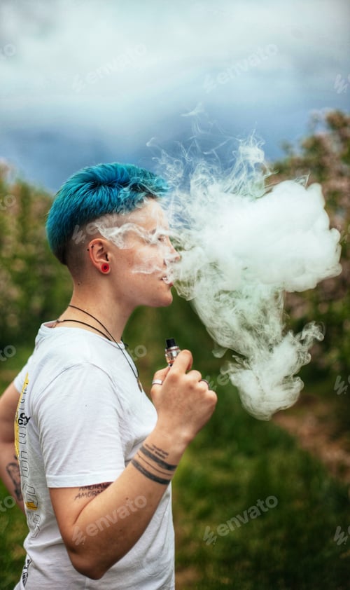Preview: Girl with blue hair smokes