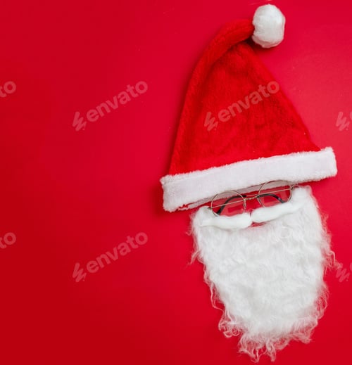 Preview: Santa Claus hat beard and mustache on red color background