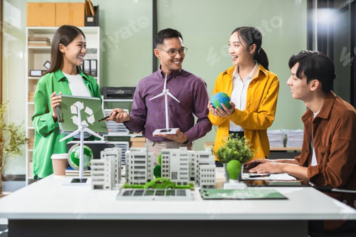 Preview: Engineer Teamwork Meeting, with partner on model building at company office working technology