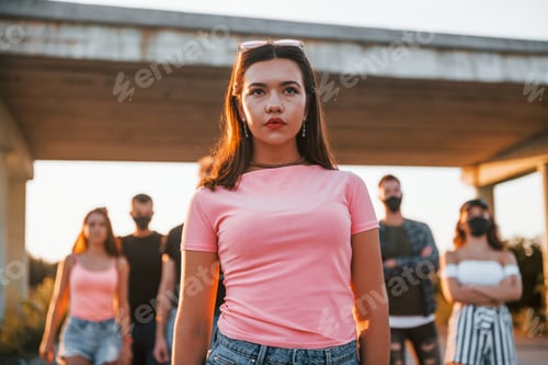 Preview: Group of protesting young people that standing together