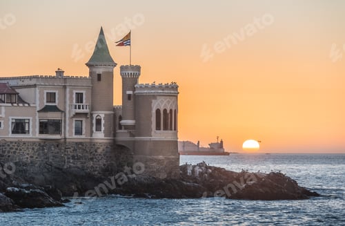 Preview: Wullf Castle (Castillo Wulff) at sunset - Vina del Mar, Chile