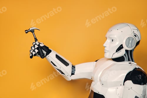 Preview: Robot isolated on orange background