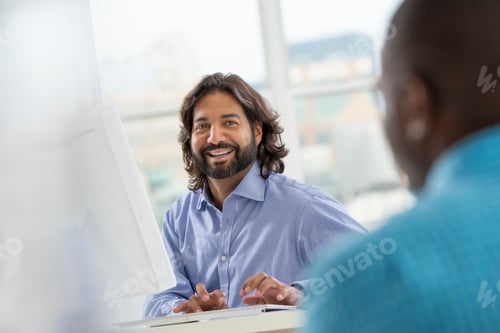 Preview: An office or apartment interior in New York City. Two men seated talking to each other.