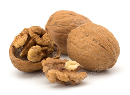 Preview: whole and cracked walnut isolated on the white background