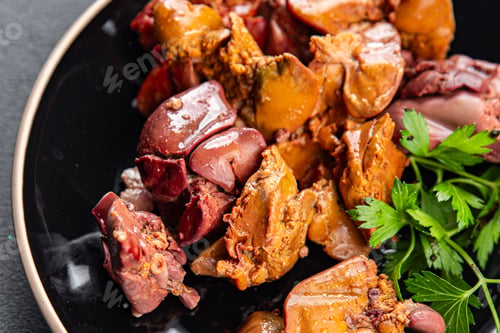 Preview: chicken liver cooking chicken offal meat meal food snack on the table copy space food background