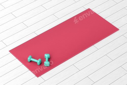 Preview: Yoga Mat and Weights on White Wood Floor
