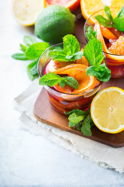 Preview: Citrus fruit summer fresh lemonade, infused water detox drink cocktail