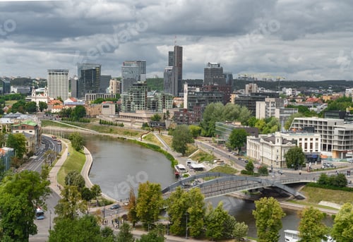 Preview: Cityscape with river and lush greenery, Vilnius, Lithuania