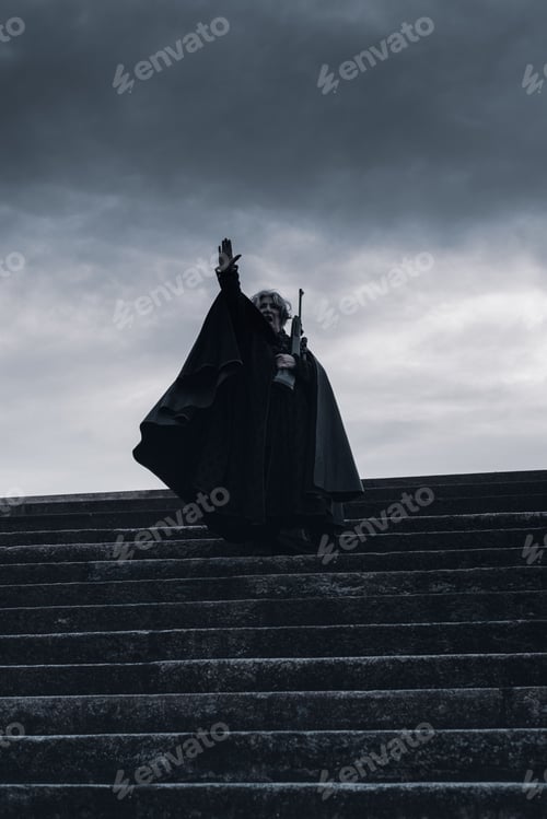 Preview: armed dark fat soldier marching on guard outdoors war evil dark ages concept