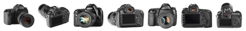 Preview: Modern photo camera isolated on white, set. View from different sides