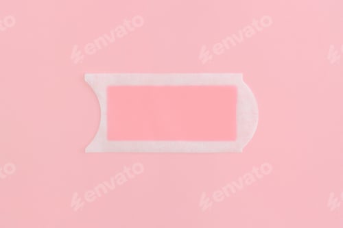 Preview: Pink waxing strips on pink background. Top view with copy space. Flat lay composition.
