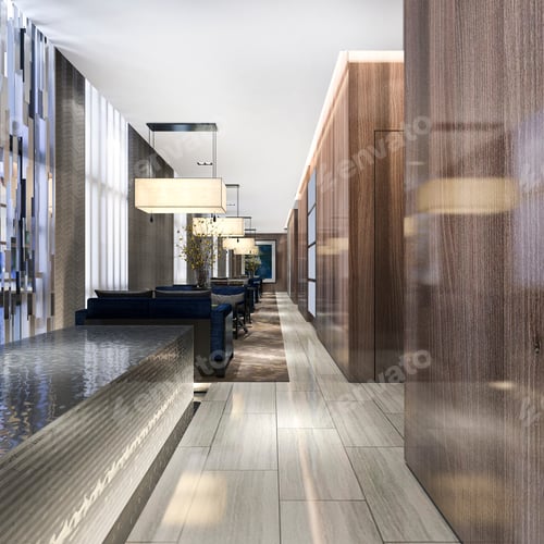 Preview: 3d rendering luxury hotel reception and lounge restaurant