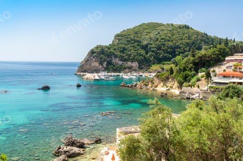 Preview: Greece, Corfu island, Paleokastrites, Coastline with marina
