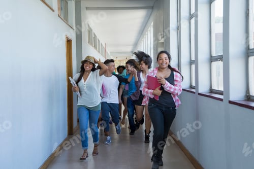 Preview: Students running joyfully down a school hallway.
