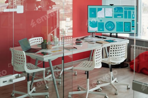 Preview: Glass-Walled Office Meeting Room With No People