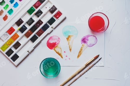 Preview: Watercolor Ice Cream Cones with Art Supplies