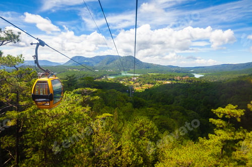 Preview: Beautiful panorama over mountains and the Truc Lam lake seen from a cable car, Dalat, Vietnam