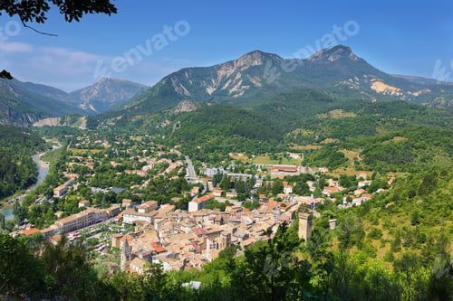 Preview: View of the ancient village Castellane (Provence) from the chapel Notre Dame du Roc.