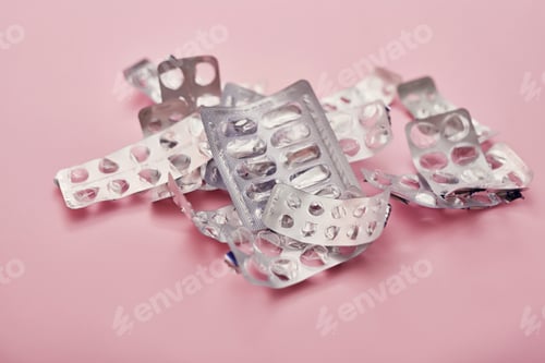 Preview: Assorted pharmaceutical medicine pills, tablets and capsules on beige background