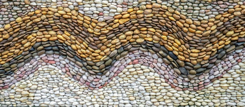 Preview: Pebbles stone wall texture background. Pebbles mosaic. Wave pattern design beach pebbles on wall