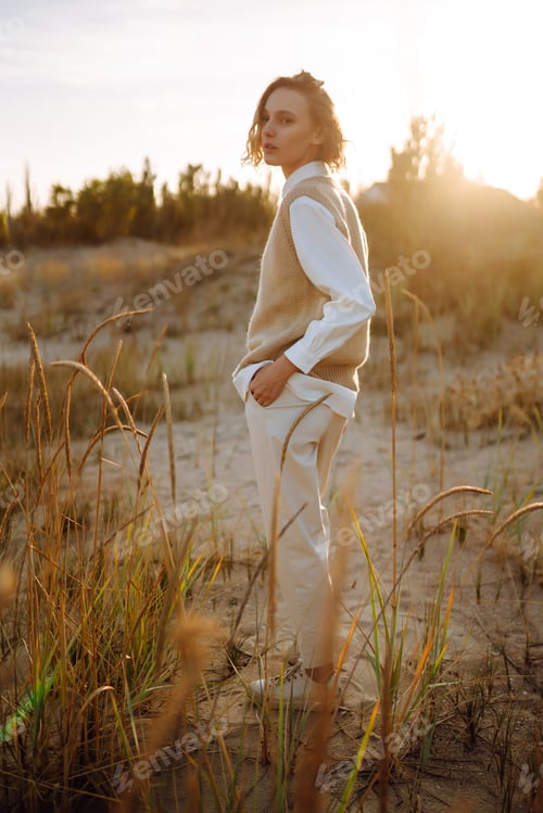 Preview: Portrait of elegant, luxury woman posing in nature. People, lifestyle, relaxation concept.