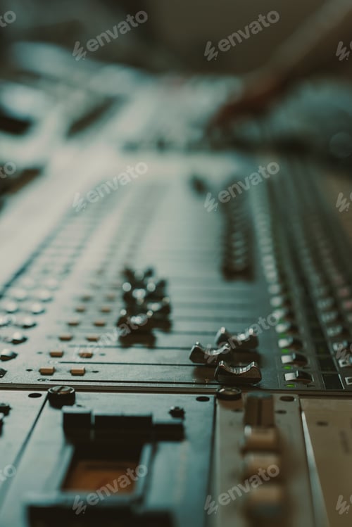 Preview: close-up shot of analog graphic equalizer at recording studio