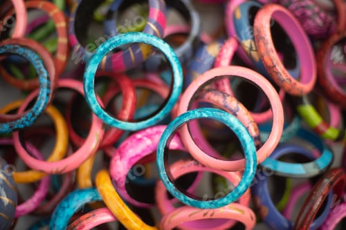 Preview: Closeup of colorful bangles sold as souvenir
