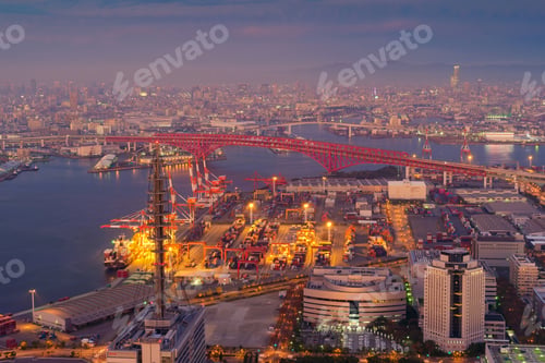Preview: Aerial view of container cargo ship in the export and import business and logistics