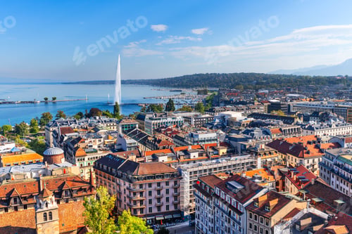 Preview: Geneva, Switzerland Cityscape Overlooking the Lake and Fountain