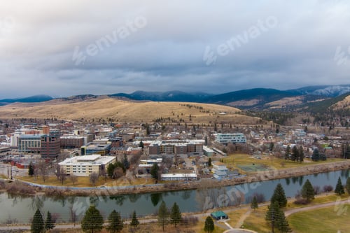 Preview: Aerial view of Missoula, Montana in December