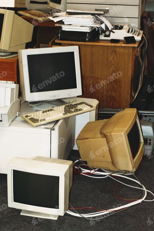 Preview: old and obsolete computers ready to recycling depot