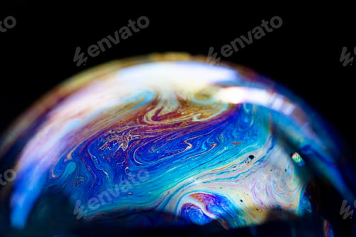 Preview: Abstract multicolored pattern, chaotic texture inside of the soap bubble, closeup