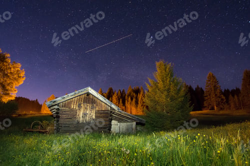 Preview: Wooden barn under a starry sky