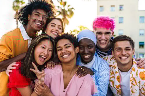 Preview: Multiethnic group of young happy friends hanging out