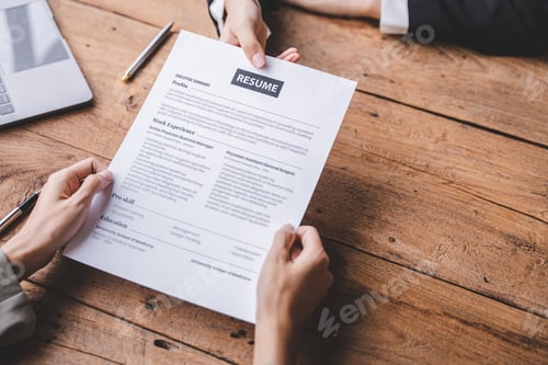 Preview: Portrait of a person interviewing for a job and
Submit resume to staff job application concept
