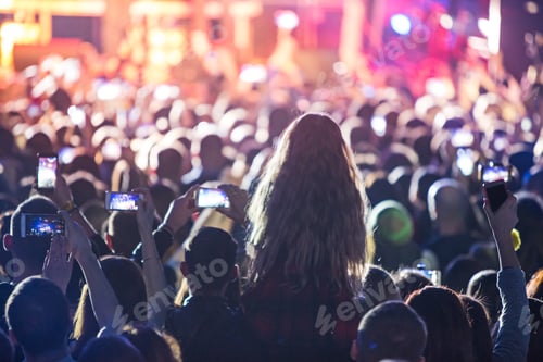 Preview: The silhouettes of concert crowd in front of bright stage lights