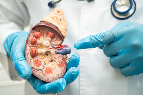 Preview: Kidney disease, Chronic kidney disease ckd, Doctor hold human model to treat and study in hospital.