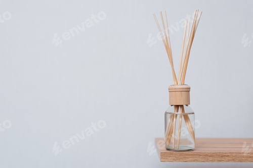 Preview: Aroma sticks in glass bottle. Wooden aroma sticks in a glass flask